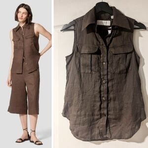 NWT EQUIPMENT | Camila Sleeveless Linen Shirt In Wren Brown
